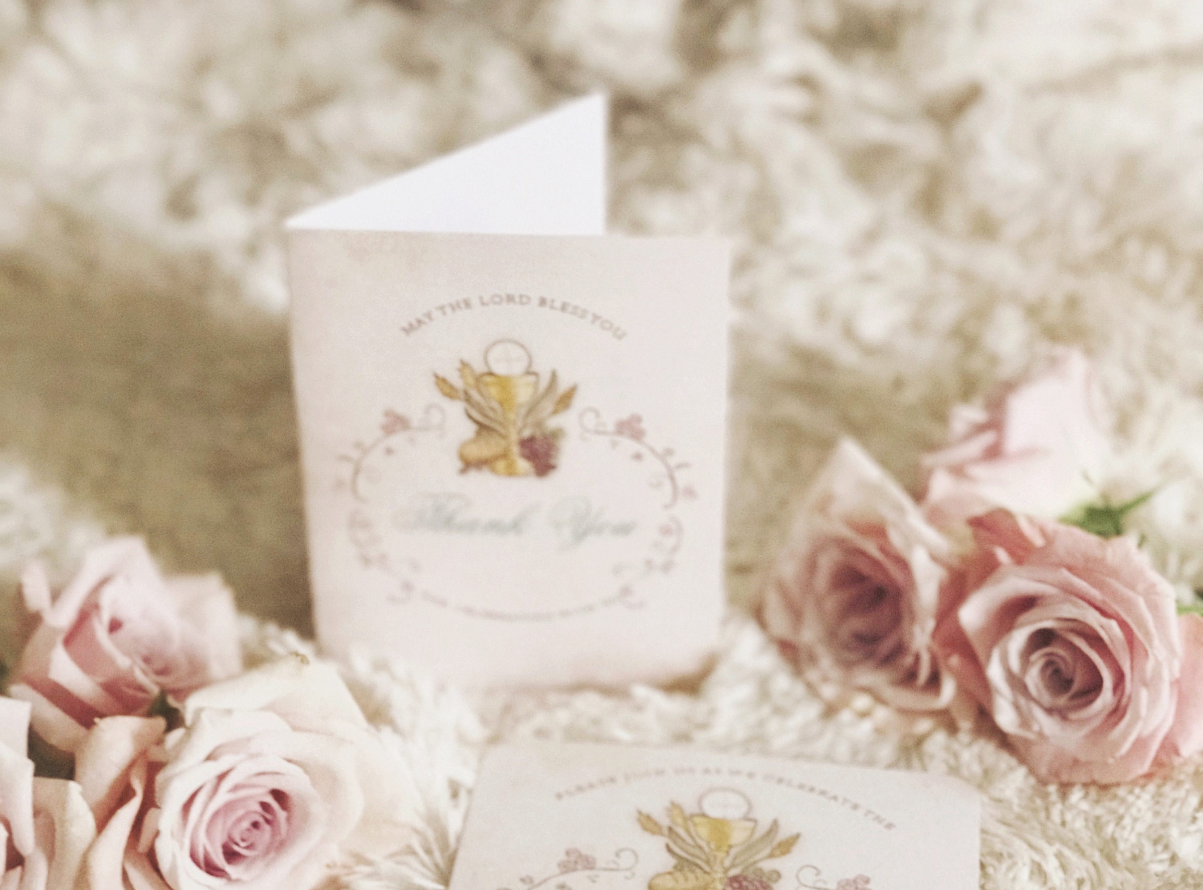 Floral First Communion Thank You Note: Elegant Chalice Design (instant ...
