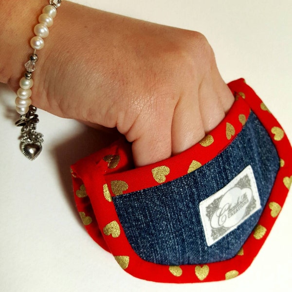 Denim mini pot holders, denim microwave finger mitts, denim gift for Mom, Hostess gift, Teacher gift, girlfriend gift, Valentine gift