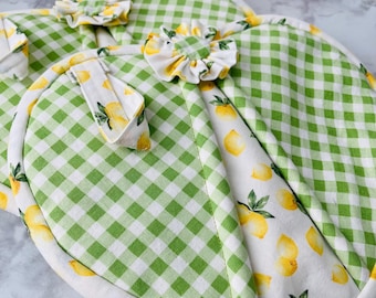 Gingham Pair Of Heart Potholders: Homemade Kitchen Oven Mitts with Pockets