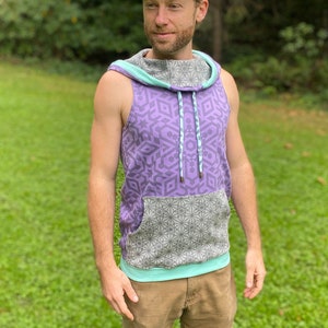 The Portal Tank - Organic Cotton Unisex Geometric Sleeveless Hoodie / Festival / Burning Man / Sacred Geometry Hooded Tank Top / Ninja