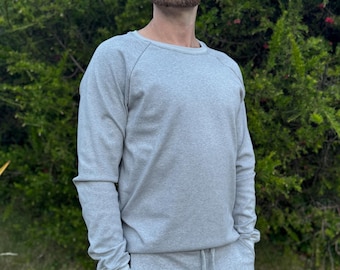 Camisa de manga comprida Vortex - Camisa raglan de algodão orgânico com gola redonda / Manga comprida unissex em tons naturais terrosos / Essenciais de cor pura