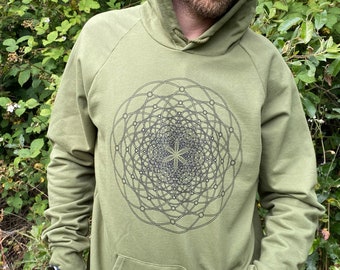 The Torus Flux  - Unisex Organic Cotton Pullover Hoodie / Sacred Geometry Clothing / Festival Clothing / Organic / Seed of Life / Flower