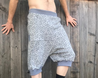 Vert Shorts - Organic Cotton Unisex Drop Crotch Joggers / men's Shorts / Women's Shorts / Sacred Geometry / Festival / dance / activewear