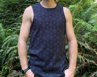 Tank Top / Organic Cotton Black Sacred Geometry Tank Top / Natural shirt / low impact Dye / Medium weight tank top / men's / Women's