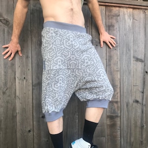Vert Shorts - Organic Cotton Unisex Drop Crotch Joggers / men&#39;s Shorts / Women&#39;s Shorts / Sacred Geometry / Festival / dance / activewear