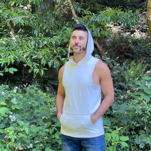 Hooded Tank w/ Pocket / Natural Organic Cotton Tank Top / Sacred Geometry / Men&#39;s Clothing / Geometric / lightweight tank top