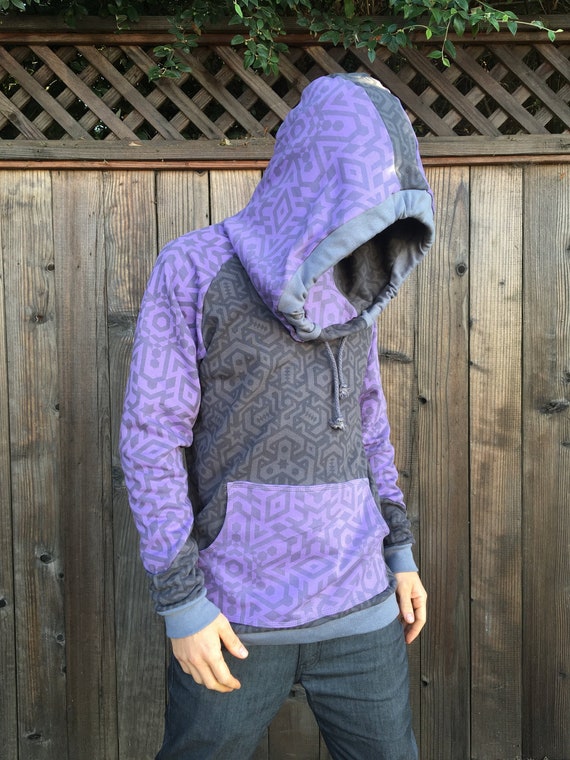 Sacred Love Large Hood Ripped Hoody Purple-Black Spiral
