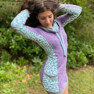 The Side Panel Portal Dress / Organic Cotton Purple Cowl Hooded Dress with Pockets/ Sacred Geometry Clothing / Festival / Rave Hoodie Dress