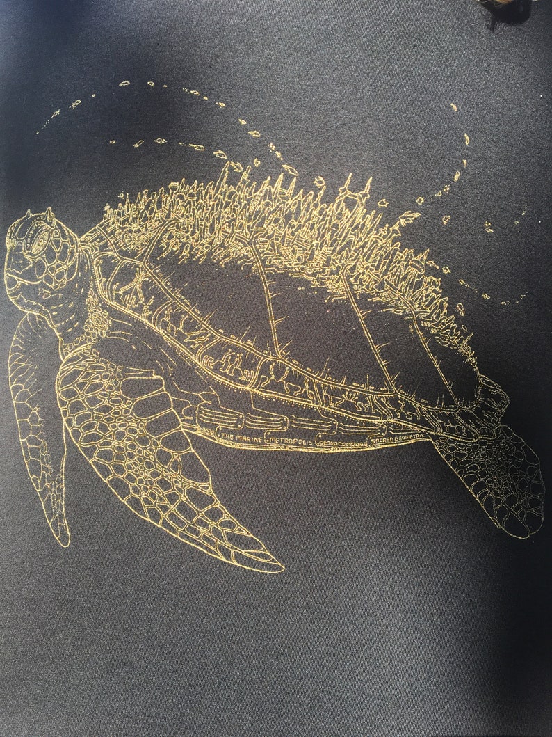 Marine Metropolis Unisex Organic Cotton Tee Shirt / Sea Turtle / Nature / ocean / underwater / space / spaceship / creature / futuristic image 4