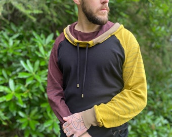 The Portal Hoodie - Organic Cotton Unisex Cowl Hoodie / Sacred Geometry Clothing / Men's / Festival / Geometric / Natural / Rave / black