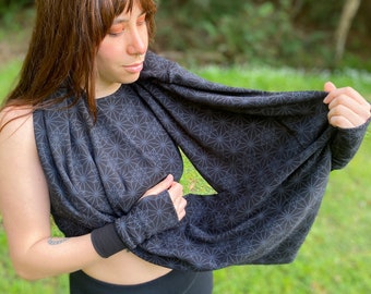 Organic Cotton Infinity Scarf / Sacred Geometry Clothing / Women's neck warmer / Geometric Wrap / Natural / Black / Pattern / Festival