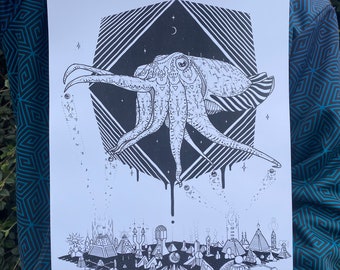 The Pharaoh Cuttlefish - Art Print / Cuttlefish / Nature / Ocean / Sea Creature / Spaceship / Octopus / Sci-fi / Nature Art