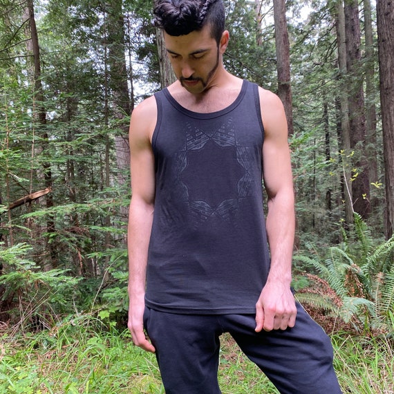 Breathe - Unisex Bamboo & Organic Cotton Tank Top/ Black on Black / Sacred Geometry Clothing / Geometric / Ninja / Festival / Men's Tank