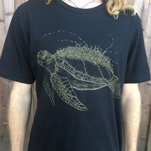 Marine Metropolis Unisex Organic Cotton Tee Shirt / Sea Turtle / Nature / ocean / underwater / space / spaceship / creature / futuristic image 1