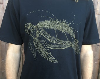 Marine Metropolis - Unisex Organic Cotton Tee Shirt - / Sea Turtle / Nature / ocean / underwater / space / spaceship / creature / futuristic