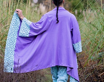Kimono // Organic Cotton Lavender Kimono Robe / Shawl / Geometric / Sacred Geometry Clothing / Tunic / Men's / Women's / Ninja / Festival