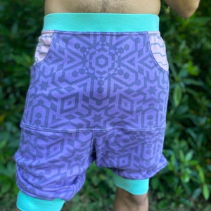 Vert Shorts Organic Cotton Unisex Drop Crotch Joggers / men's Shorts / Women's Shorts / Sacred Geometry / Festival / dance / activewear image 6