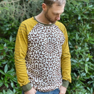 Vortex Long Sleeve - Organic Cotton Unisex Shirt / Men&#39;s Sacred Geometry Clothing / Geometric Loungewear / Women&#39;s Festival Raglan