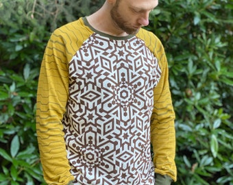 Vortex Long Sleeve - Organic Cotton Unisex Shirt / Men's Sacred Geometry Clothing / Geometric Loungewear / Women's Festival Raglan