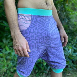 Vert Shorts Organic Cotton Unisex Drop Crotch Joggers / men's Shorts / Women's Shorts / Sacred Geometry / Festival / dance / activewear image 2