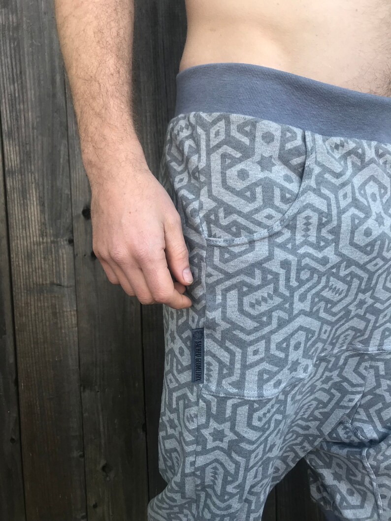 Vert Shorts Organic Cotton Unisex Drop Crotch Joggers / men's Shorts / Women's Shorts / Sacred Geometry / Festival / dance / activewear image 3