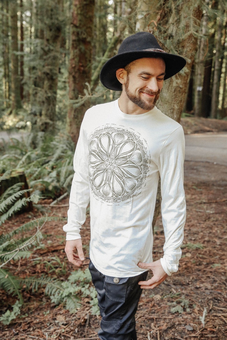 GAIA Organic Cotton Unisex Long Sleeve T Shirt / Organic cotton / earth shirt / Sacred Geometry / Natural / planet / Gaia / Earth shirt image 1