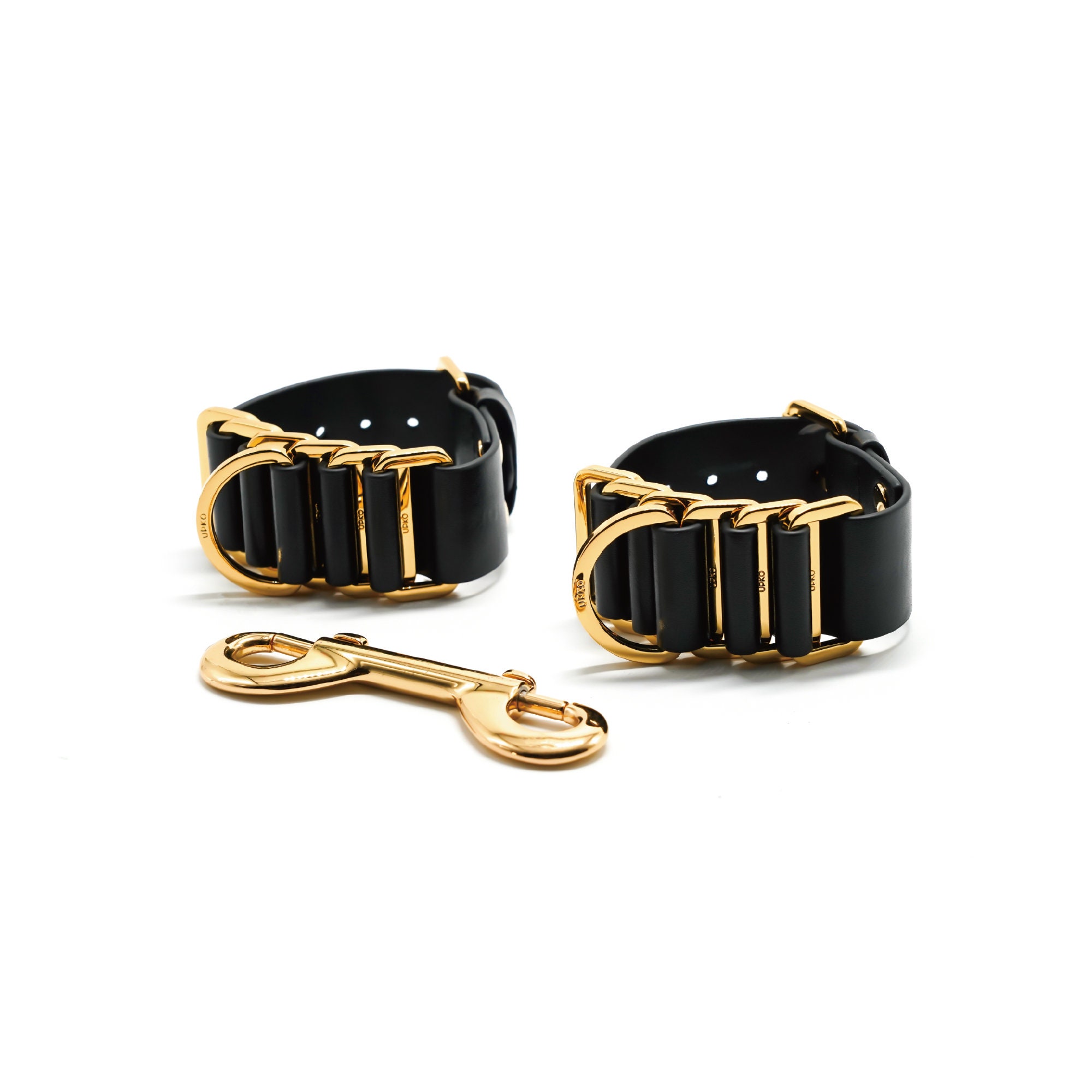 Leather Handcuffs with Gold Buckles