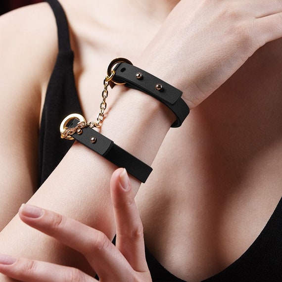 Luxury Italian Leather Thin Handcuff Bracelets Black Etsy