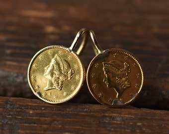 1850s 21K US 1 Dollar Gold Coins Earrings in Yellow Gold