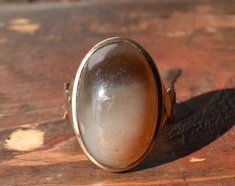 1900 年代 14K アンティーク ビクトリア朝 ラージ アゲート カボション ステートメント リング イエロー ゴールド