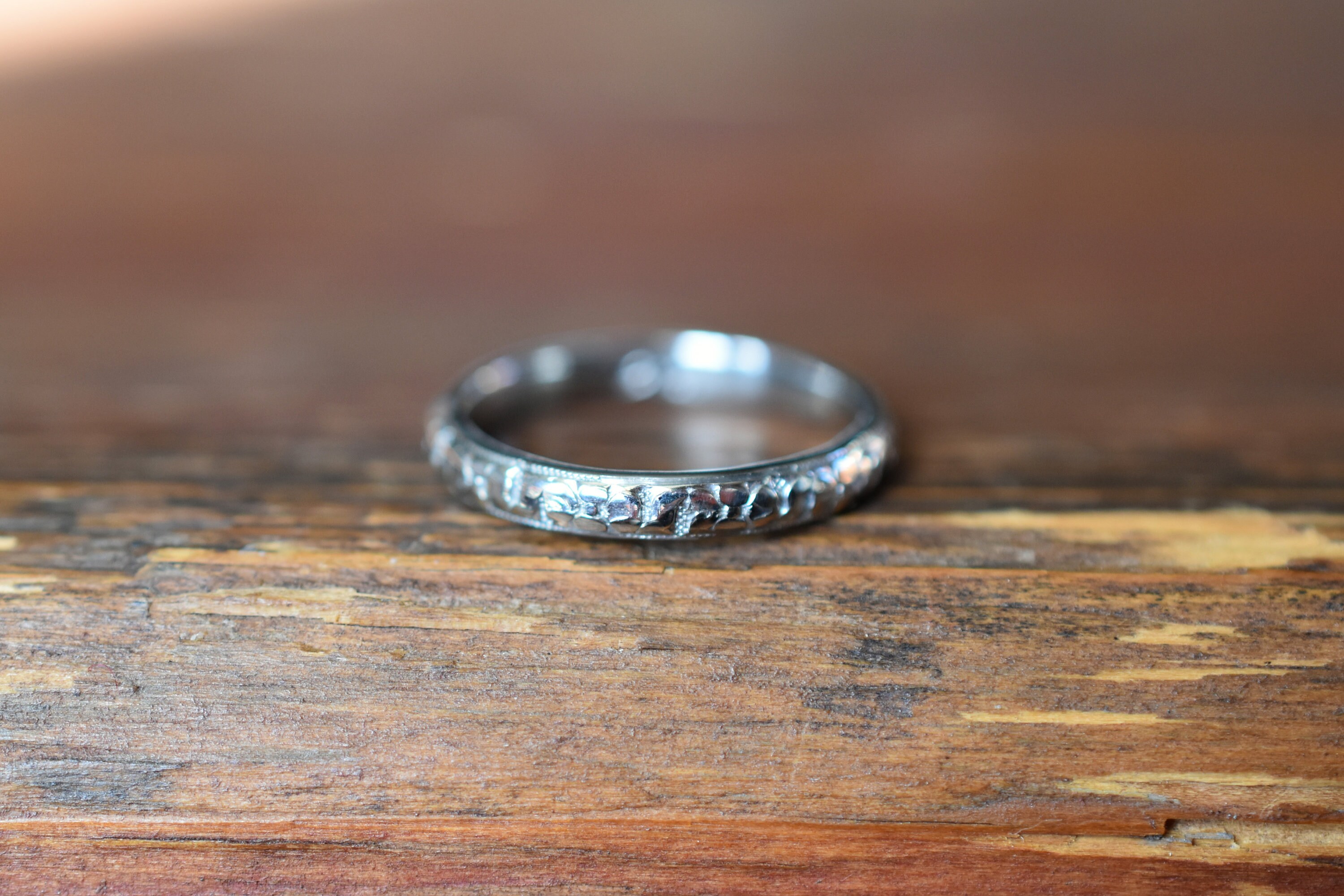 JR Wood /& Sons 18k Art Deco wedding ring white gold wheat patterned eternity band Size 4.5 1920 1930 vintage antique thin stacking ring