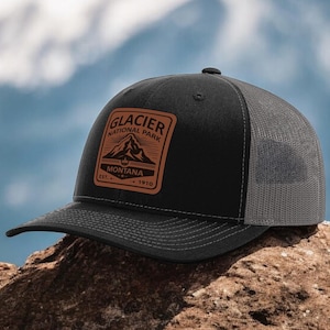 Glacier National Park Hat | Trucker Hat | National Park Hat | Leather Patch Hat | National Park Gift