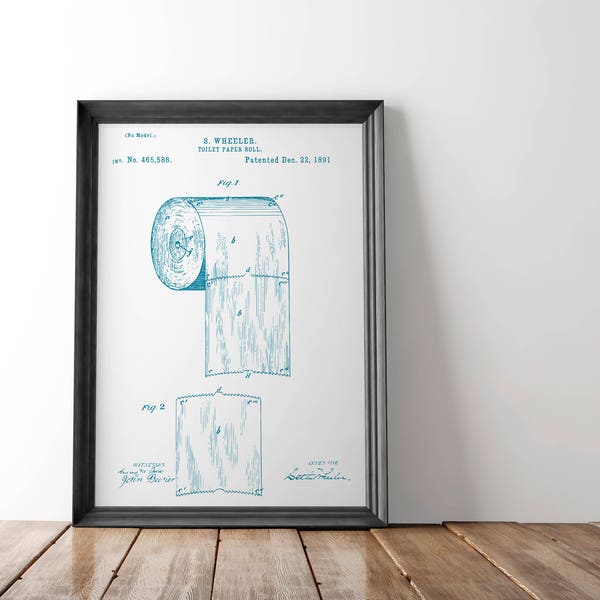 Toilet Paper Patent Poster | Toilet Paper Patent Art | Blueprint Art | Patent Wall Art | Bathroom Patent Print | Bathroom Art | No. 465,588