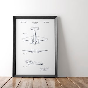 Airplane Patent Poster | Lockheed Electra Airplane Patent Poster | Patent Art | Blueprint Art | Patent Wall Art | Airplane Patent Print |
