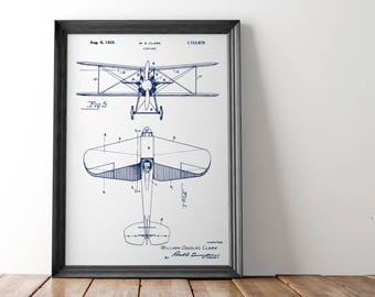 Biplane Patent Poster | Airplane Patent Art | Blueprint Art | Patent Wall Art | Aircraft Patent Print | Patent Art | No. 1,723,678