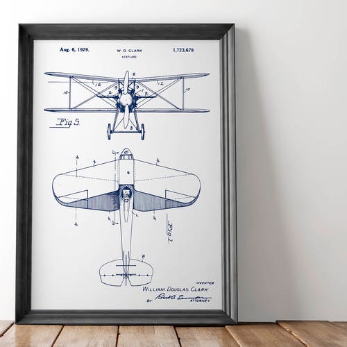 Biplane Patent Poster Airplane Patent Art Blueprint Art - Etsy