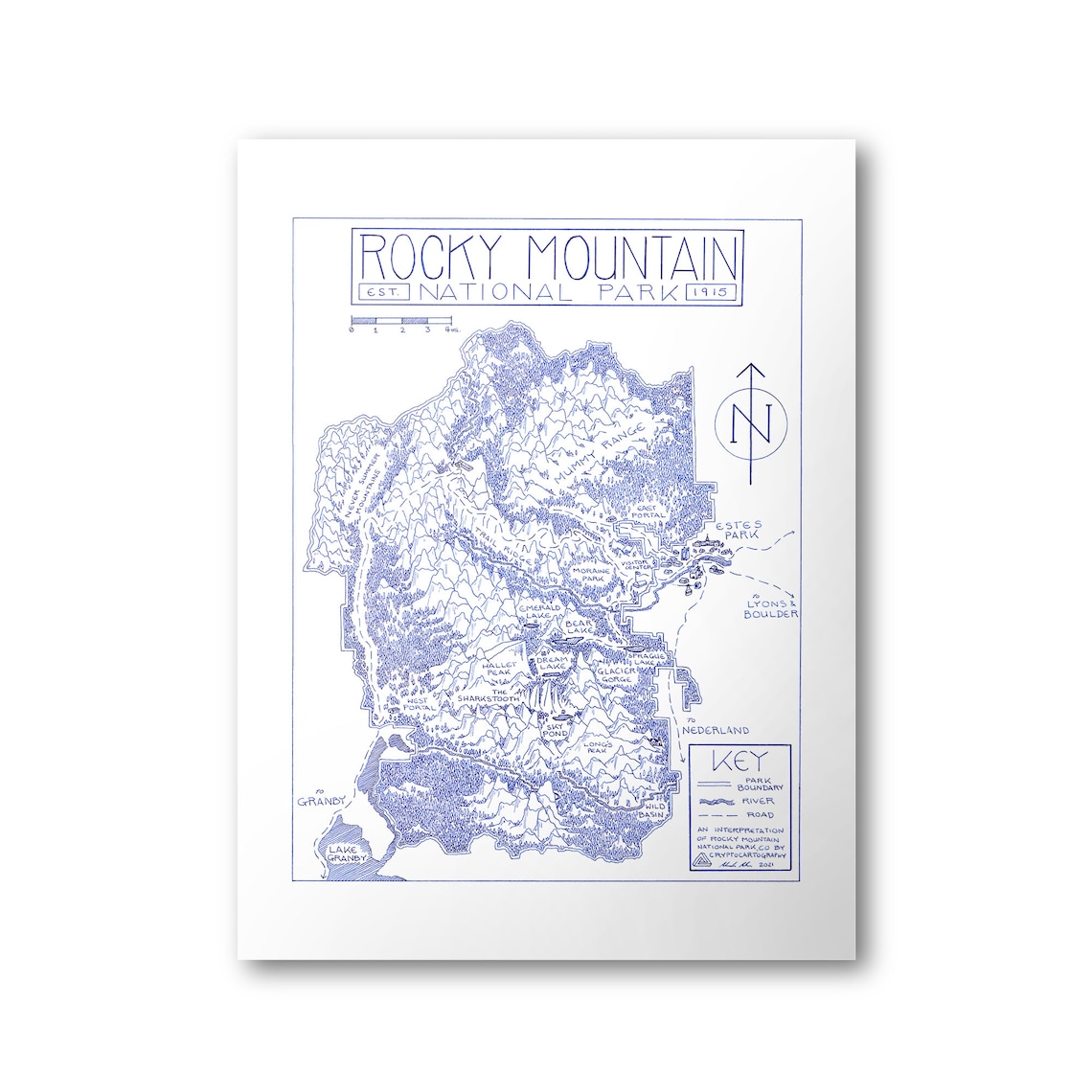 Rocky Mountain National Park Map Hand Drawn Print | Etsy