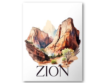 Zion National Park Poster | Watercolor National Park Poster | National Park Print | Vintage Poster | Wall Art | Home Decor