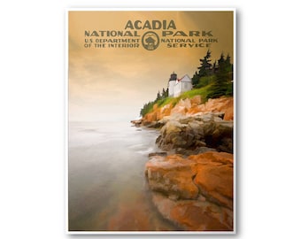 Acadia National Park Poster | National Park Art | WPA Poster | National Park Print
