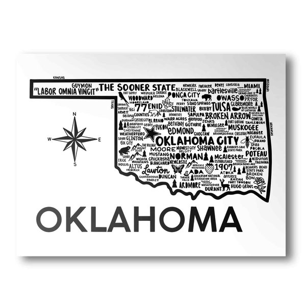 Oklahoma Poster | Minimalist State Map  | State Poster | Wall Art | Home Decor | United States Print | Art Print | Katie Ford