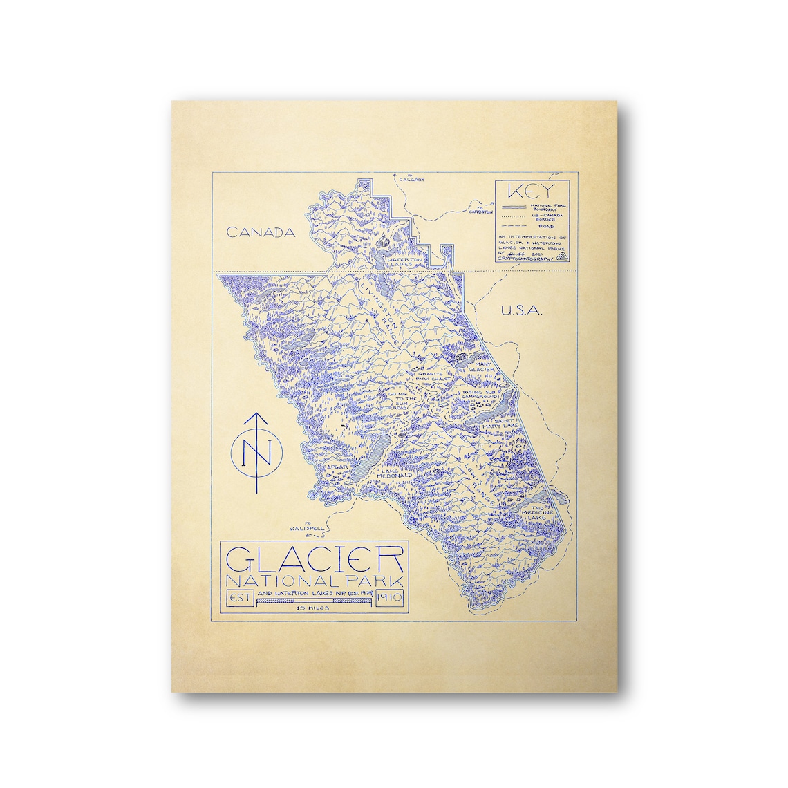 Glacier National Park Map Hand Drawn Print - Etsy