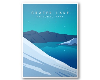 Crater Lake National Park Poster | National Park Print | National Park Art | Travel Poster (Night) | Wall Art | Art Print | Home Decor