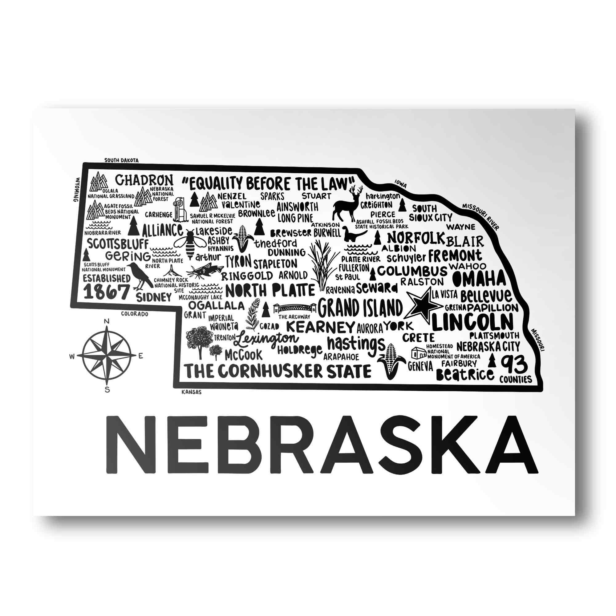 Nebraska Poster | Minimalist State Map  | State Poster | Wall Art | Home Decor | United States Print | Art Print | Katie Ford