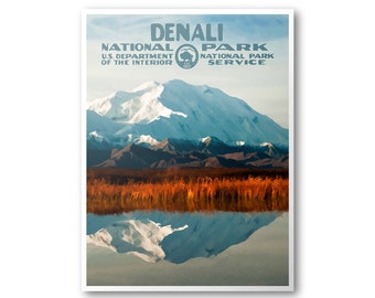 Denali National Park Poster  | National Park Poster | National Park Print | Vintage Poster | Wall Art | Home Decor