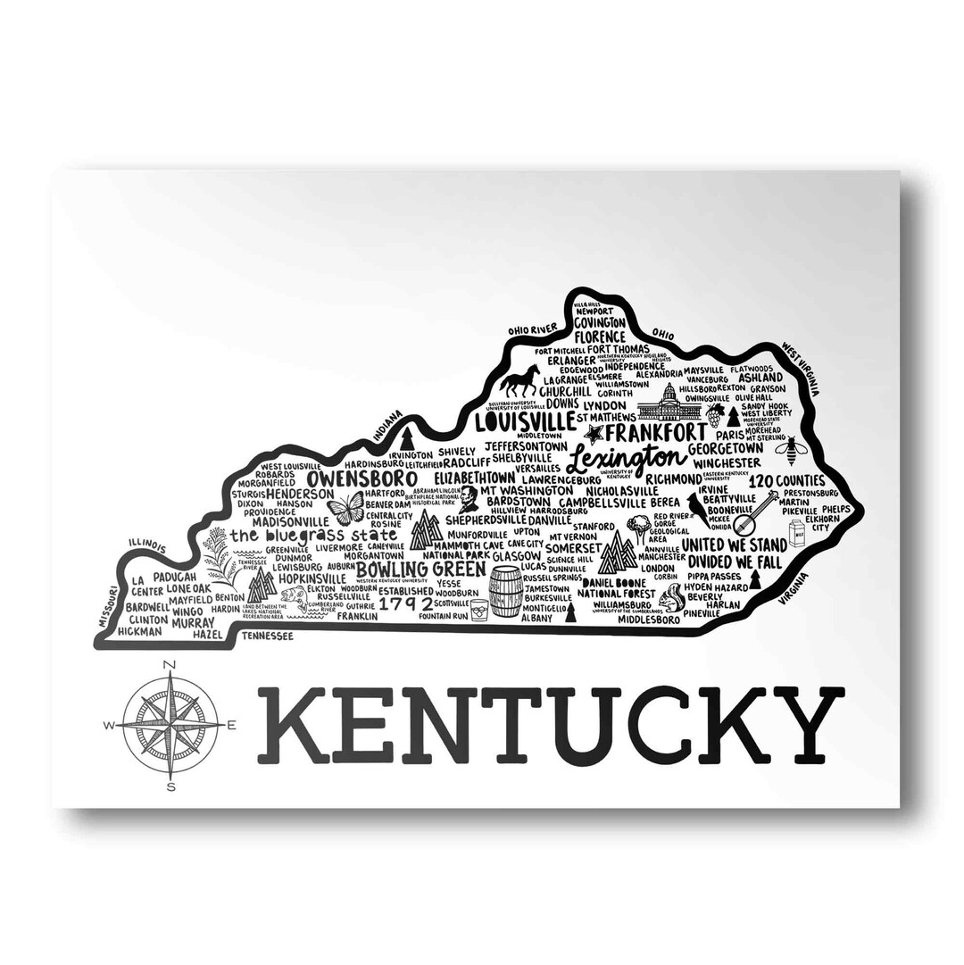 Kentucky Map Print Minimalist State Map State Poster