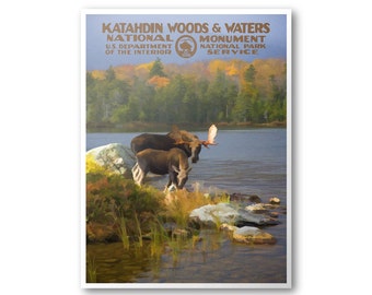 Katahdin Wood & Waters National Monument Poster | National Park Poster | National Park Print | Vintage Poster | Wall Art | Home Decor