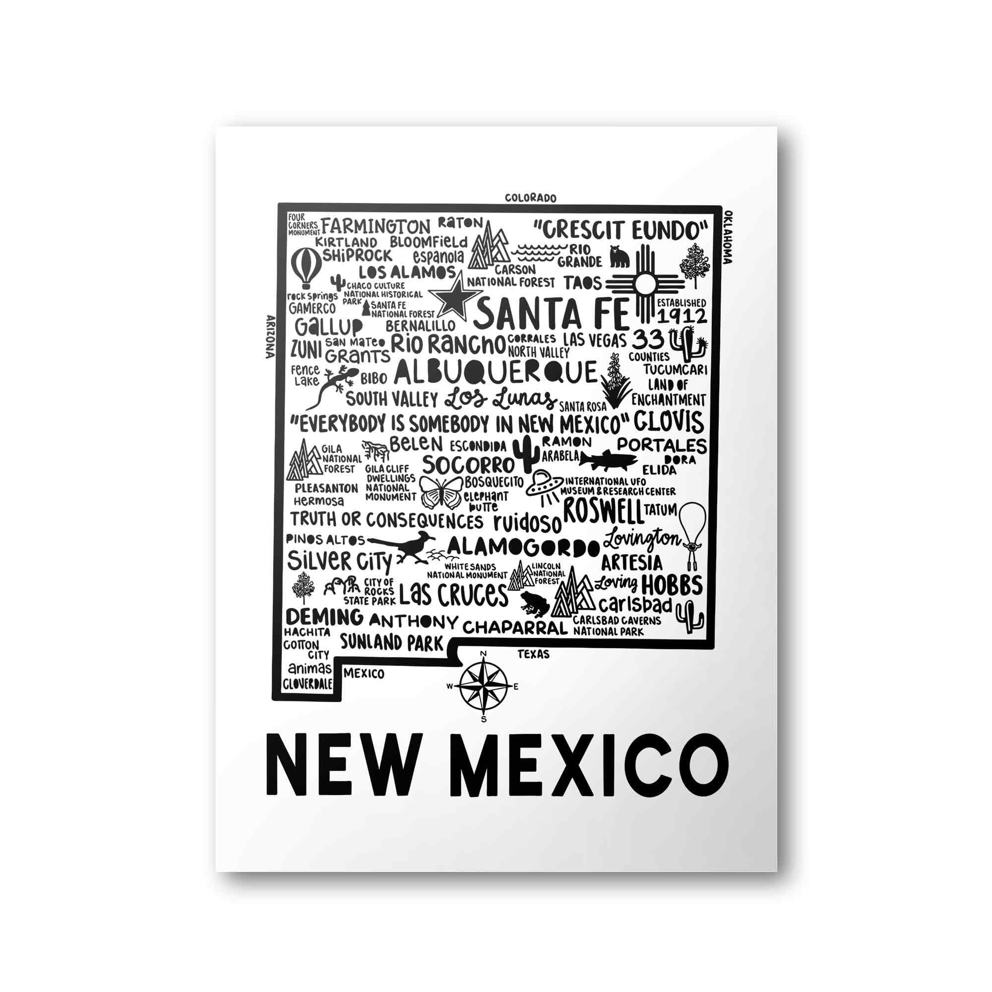 New Mexico Map Print Minimalist State Map State Poster
