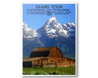 Grand Teton National Park Poster (T. A. Moulton Barn) | National Park Poster | National Park Print | Vintage Poster | Wall Art | Home Decor