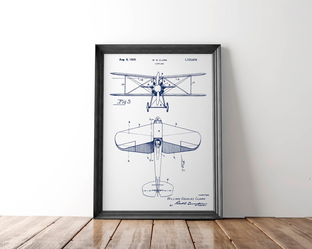 Biplane Patent Poster | Airplane Patent Art | Blueprint Art | Patent ...
