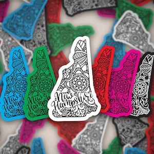 New Hampshire Sticker: Mandala Art, Waterproof Vinyl (3.5&quot;)